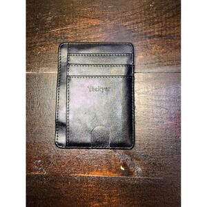 Teskyer Mens Slim Card Holder Wallet Black Leather ID Window Minimalist